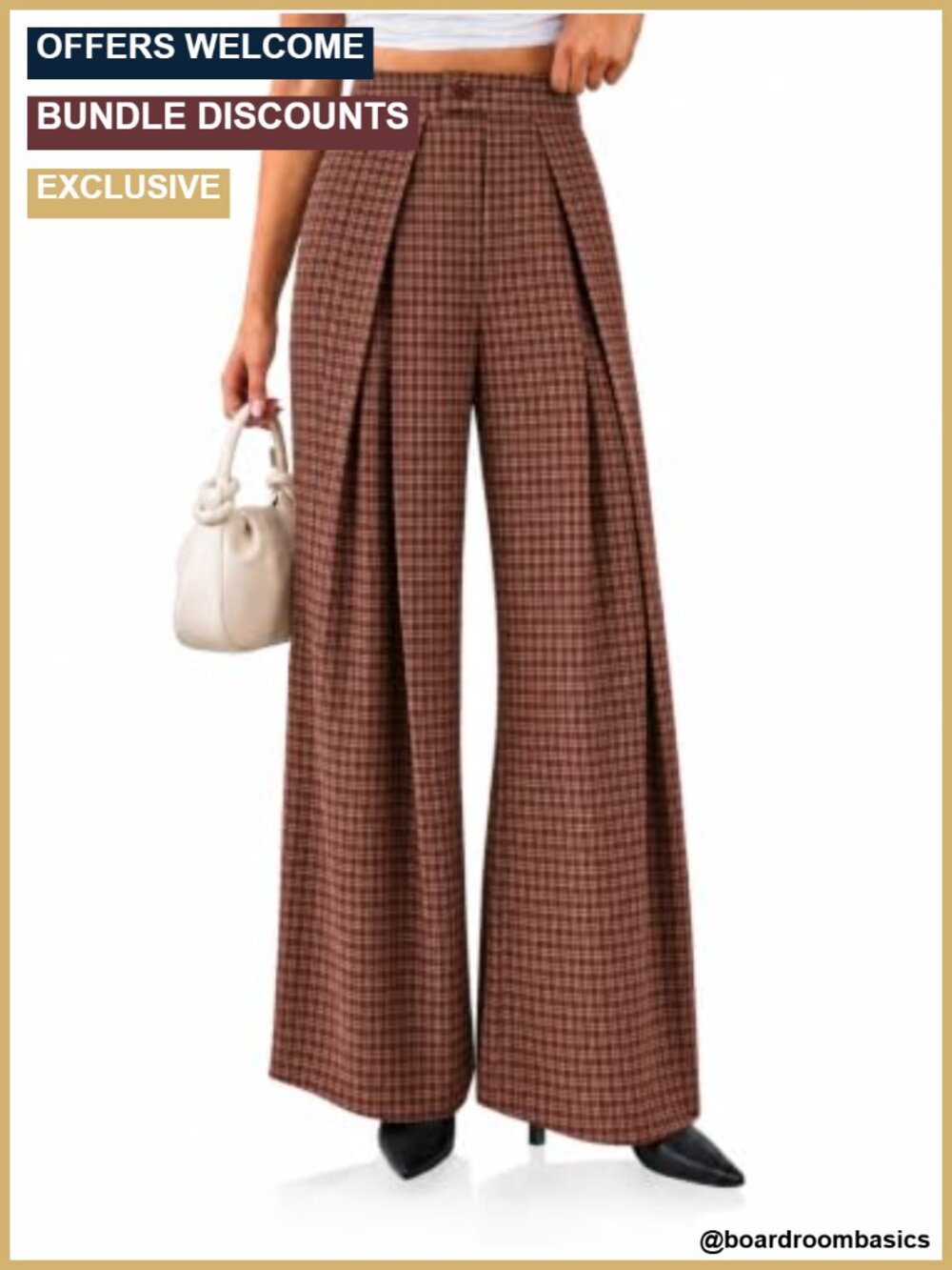 Wide Leg Gingham Pants Pleated High Waist Palazzo Trousers